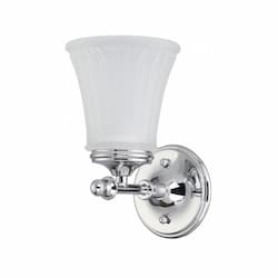 100W Teller Vanity Fixture w/ Frosted Etched Glass, 1 Light, Polished Chrome