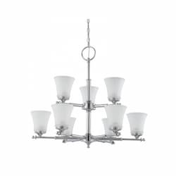 60W Teller Series Chandelier w/ Frosted Glass, 2 Tier, 9 Lights, Polished Chrome