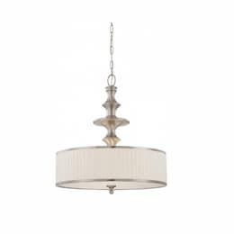 100W Candice Series Pendant Light w/ Pleated White Shades, 3 Lights, Brushed Nickel