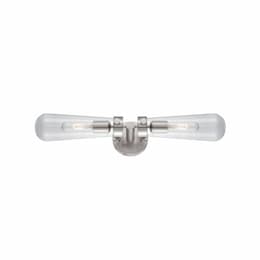 20W Beaker Series Wall Sconce w/ Clear Glass, 2 Lights, Brushed Nickel