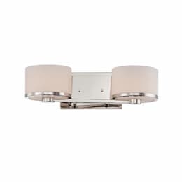 40W Celine Series Vanity Light w/ Satin White Glass, 2 Lights, Polished Nickel