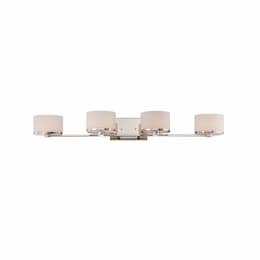 40W Celine Series Vanity Light w/ Satin White Glass, 4 Lights, Polished Nickel