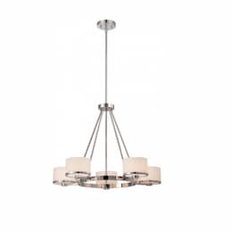 40W Celine Series Chandelier w/ Satin White Glass, 5 Lights, Polished Nickel