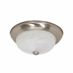 13" 60W Flush Mount Ceiling Light w/ Alabaster Glass, 2 Lights, Brushed Nickel