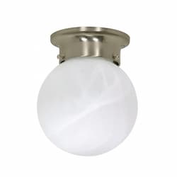 6" 60W Flush Mount Ceiling Light w/ Alabaster Glass, Brushed Nickel