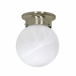 6" 60W Flush Mount Ceiling Light w/ Alabaster Glass, Brushed Nickel