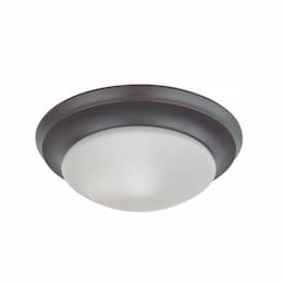 12-in 60W Flush Mount Fixture w/ Frosted White Glass, 1-Light, Mahogany Bronze