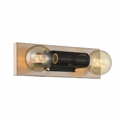 60W Passage LED Vanity Fixture w/ Black Mesh, 2 light, Copper Brushed Brass