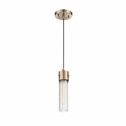 60W Eaves LED Pendant Fixture w/ Clear Ribbed Glass, 1 Light, Copper Brushed Brass