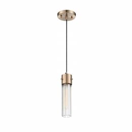 60W Eaves LED Pendant Fixture w/ Clear Ribbed Glass, 1 Light, Copper Brushed Brass