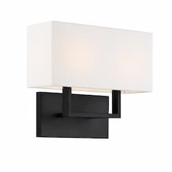 60W Tribeca Series Vanity Light w/ White Linen Shade, Aged Bronze