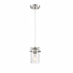 60W Antebellum LED Mini Pendant Fixture w/ Clear Glass, 1 Light, Polished Nickel