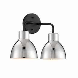 100W Sloan Series Vanity Light, 2 Lights, Matte Black & Polished Nickel