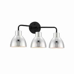 100W Sloan Series Vanity Light, 3 Lights, Matte Black w/ Polished Nickel Shade