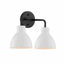 100W Sloan Series Vanity Light w/ White Shade, 2 Lights, Matte Black