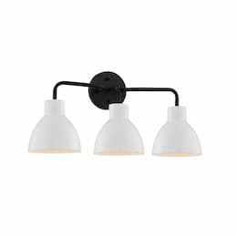 100W Sloan Series Vanity Light, 3 Lights, Matte Black w/ White Shade