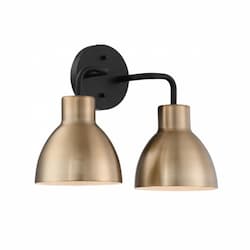 100W Sloan Series Vanity Light, 2 Lights, Matte Black & Burnished Brass