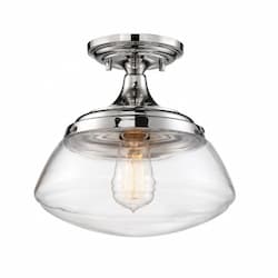 60W Kew Series Semi Flush Mount Ceiling Light w/ Clear Glass, Polished Nickel