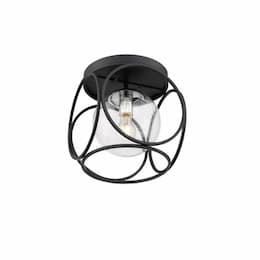 60W Aurora Series Flush Mount Ceiling Light w/ Seeded Glass, Black & Polished Nickel