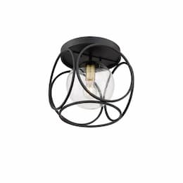 60W Aurora Series Flush Mount Ceiling Light w/ Seeded Glass, Black & Vintage Brass