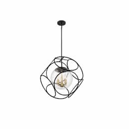 60W Aurora Series Pendant Light w/ Clear Seeded Glass, 3 Lights, Black & Vintage Brass