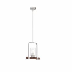 60W Arabel Series Mini Pendant Light w/ Clear Seeded Glass, Brushed Nickel & Wood