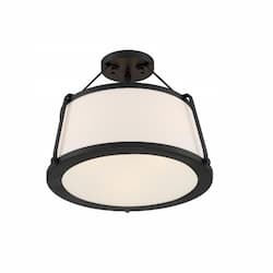 60W Cutty Series Semi Flush Mount Light w/ White Fabric Shade, 3 Lights, Matte Black