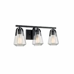 60W Skybridge Series Vanity Light w/ Clear Glass, 3 Lights, Matte Black