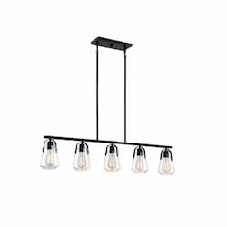 60W Skybridge Series Island Pendant Light w/ Clear Glass, 5 Lights, Matte Black