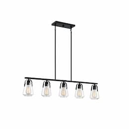 60W Skybridge Series Island Pendant Light w/ Clear Glass, 5 Lights, Matte Black