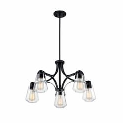 60W Skybridge Series Chandelier w/ Clear Glass, 5 Lights, Matte Black