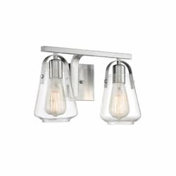 60W Skybridge Series Vanity Light w/ Clear Glass, 2 Lights, Brushed Nickel