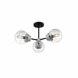 60W Axis Series Semi Flush Ceiling Light, 3 Lights, Matte Black & Brushed Nickel