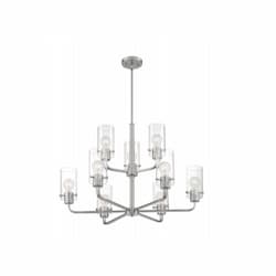 60W Sommerset Series Chandelier w/ Clear Glass, 9 Lights, Brushed Nickel