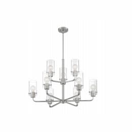 60W Sommerset Series Chandelier w/ Clear Glass, 9 Lights, Brushed Nickel