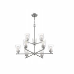 60W Bransel Series Chandelier w/ Clear Seeded Glass, 9 Lights, Brushed Nickel