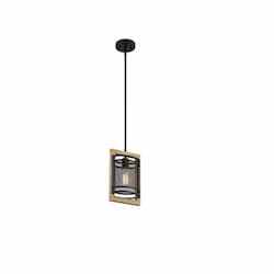 60W Atelier Series Mini Pendant Light, Black & Honey Wood