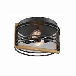 60W Atelier Series Flush Mount Ceiling Light, 2 Lights, Black & Honey Wood