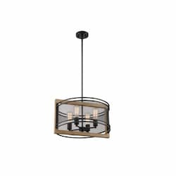 60W Atelier Series Pendant Light, 4 Lights, Black & Honey Wood