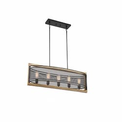 60W Atelier Series Island Pendant Light, 5 Lights, Black & Honey Wood