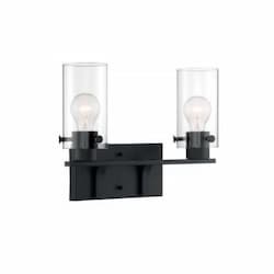 60W Sommerset Series Vanity Light w/ Clear Glass, 2 Lights, Matte Black