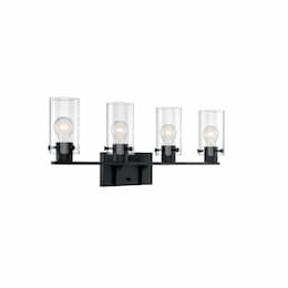 60W Sommerset Series Vanity Light w/ Clear Glass, 4 Lights, Matte Black