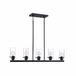 60W Sommerset Series Island Pendant Light w/ Clear Glass, 5 Lights, Matte Black