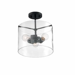 60W Sommerset Series Semi Flush Ceiling Light w/ Clear Glass, 3 Lights, Matte Black