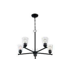 60W Bransel Series Chandelier w/ Seeded Glass, 5 Lights, Matte Black