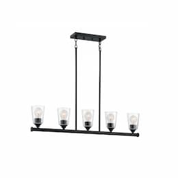 60W Bransel Series Island Pendant Light w/ Seeded Glass, 5 Lights, Matte Black