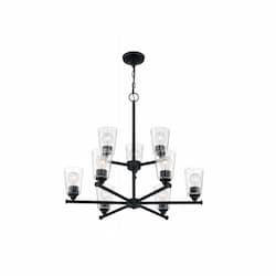 60W Bransel Series Chandelier w/ Clear Seeded Glass, 9 Lights, Matte Black