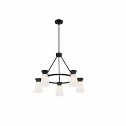 60W Caleta Series Chandelier w/ Cylindrical Glass, 5 Lights, Black