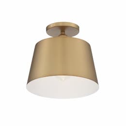 100W Motif Series Semi Flush Ceiling Light, Brushed Brass & White