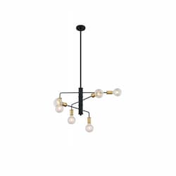 60W Ryder Series Chandelier, 6 Lights, Black & Brushed Brass